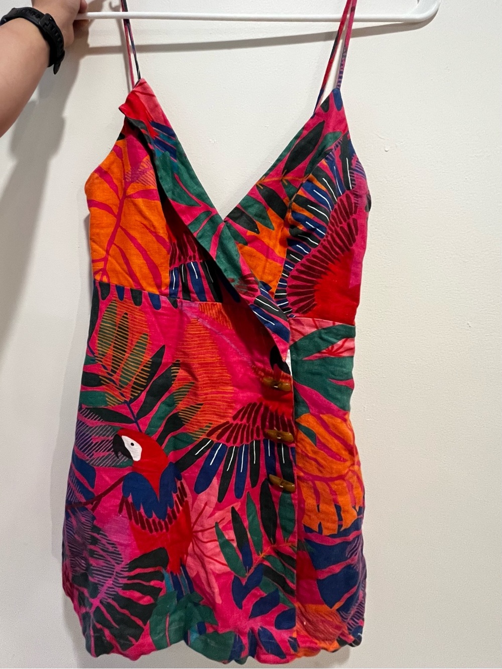 FARM Rio Tropical Parrot Mini Dress in Pink, Red, Orange, Green - Picture 2 of 9